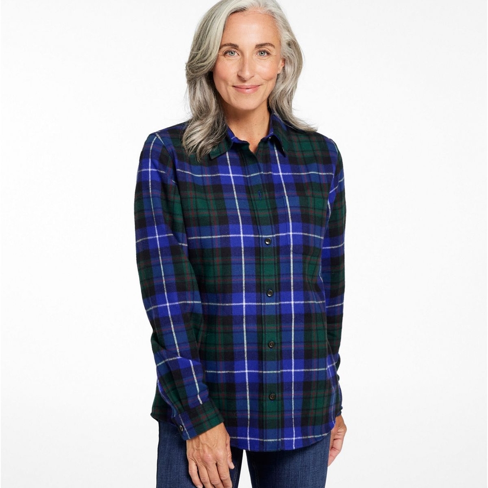 Women's Scotch Plaid Flannel Shirt, Relaxed plaid Button-Up Shirt - Blue Green